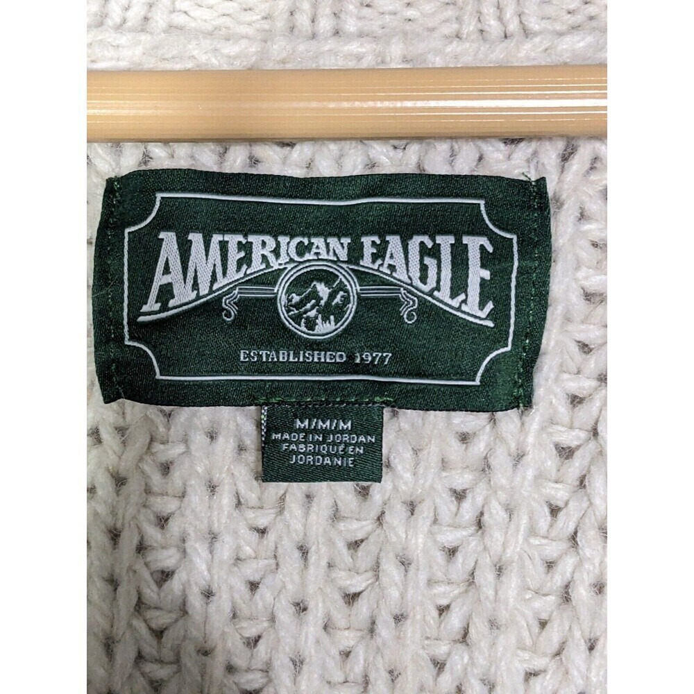 American Eagle Chunky Knit Sweater Beige V Neck Size M‎ Y2K - Picture 3 of 10